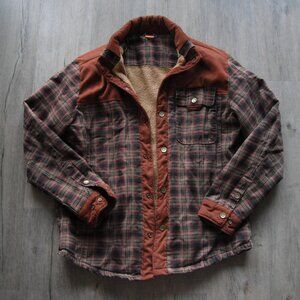 Mens M Barn Jacket Faux Fur Lined Orange and Brown